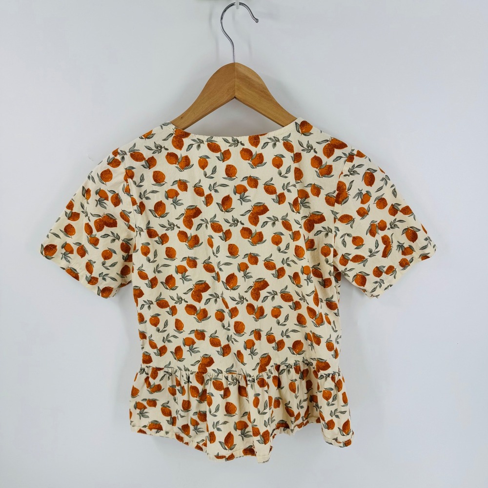 Cream & Orange Tie-Front Peplum Blouse - Picture 2 of 8
